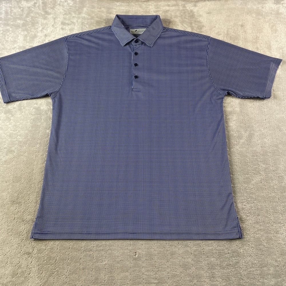 Horn Legend HL Sport Polo Shirt Mens Large Blue Gingham Golf Performance Luxury